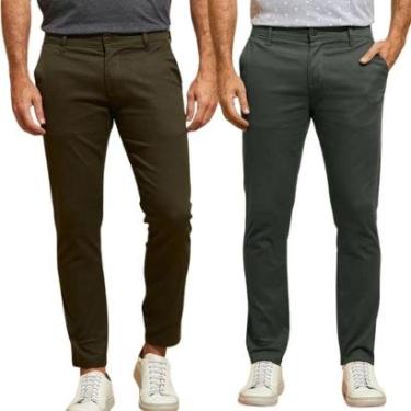Imagem de Kit 2 Calças de Sarja Chino Com Bolso Traseiro Embutido Alfaiataria-Masculino