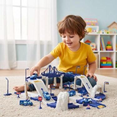 Imagem de Brinquedo Pista Garagem Polícia Parking Set 65 Peça Infantil Azul - FI
