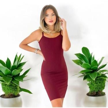 Imagem de Vestido Curto Alcinha Malha Canelada Feminino - NoBrand, Vermelho bord