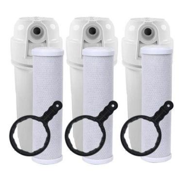 Imagem de Kit 3 Filtro Agua Triplo Estágio Remove Cloro Carvão Ativado Branco - 