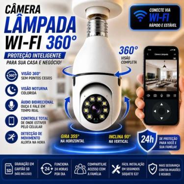 Imagem de Câmera Lampada Espia WiFi 360 Visão Noturna Giratoria Audio Biredicion