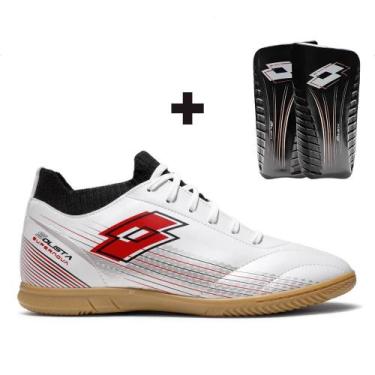 Imagem de Chuteira Futsal Lotto Solista Supernova Masculina + Caneleira, Branco,