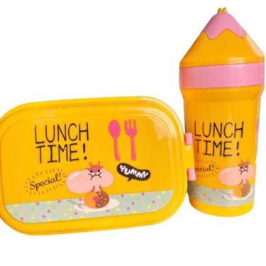 Imagem de Kit Marmita Infantil com Talher Garrafa Copo Suco Lancheira Escolar Co