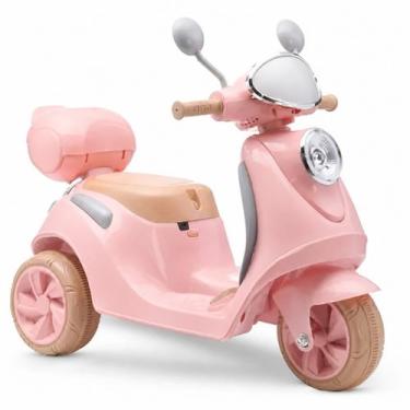 Imagem de Mini Moto Elétrica Infantil Scooter 6v Rosa Retro Luz Som Música E Baú