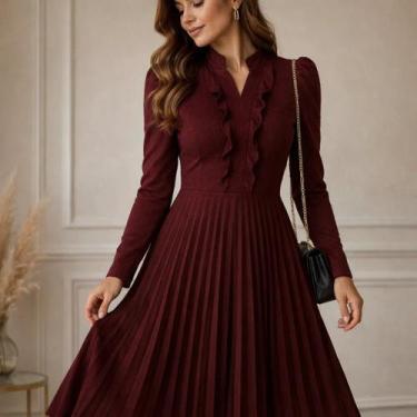 Imagem de Vestido Midi Plissado Feminino Caimento Sofisticado Moda Evangélica Ma