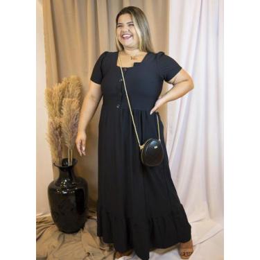 Imagem de Vestido Plus Size Malha em Crepe Preto Longo de Manga - MultiMarca, Pr