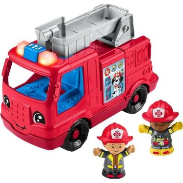 Imagem de Caminhão de Brinquedo Bombeiros Little People com Som Luz e 2 Figuras Vermelho Mattel