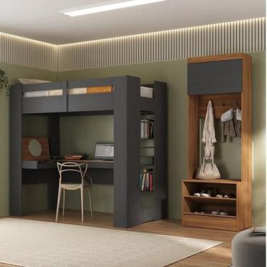 Imagem de Conjunto Quarto Juvenil Completo com Beliche e Sapateira Addis Yescasa