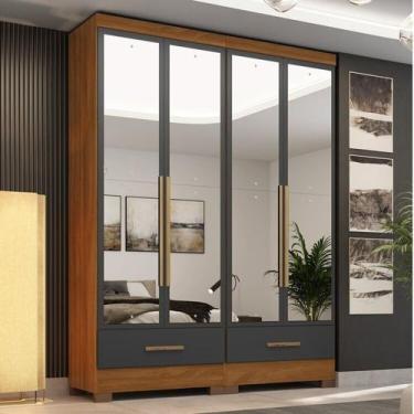Imagem de Quarto Modulado 100% MDF 2 Peças 4 Portas 2 Gavetas com Espelhos Smart