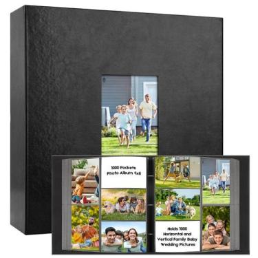 Imagem de Álbum de fotos Veicevol 1000 Pockets 4x6, capa de couro preta