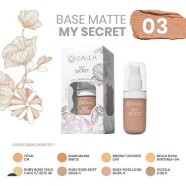 Imagem de Base Líquida Dalla My Secret Cor 03 Matte Alta Cobertura 35ml Para Maq