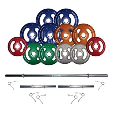 Imagem de Kit Fitness 40kg Anilhas Emb. + 2 Barras 40cm + Barra 150cm