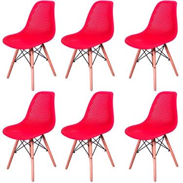 Imagem de Kit 6 Cadeiras Charles Eames Eifell Furadinha Cor:Vermelha