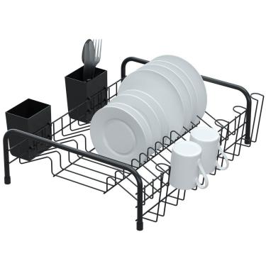 Imagem de Escorredor De Louças Compacto Com Porta Talheres Escorredor De Pratos Copos Preto Stolf