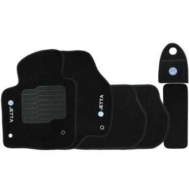 Imagem de Jogo Tapete Automotivo Carpete + Lixeira Vw Jetta 2011 à 2018 Soft Logo Bordado Preto 6 Peças