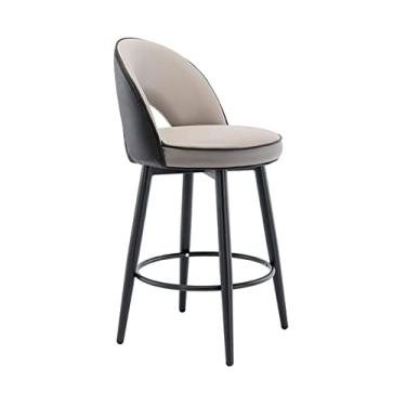 Imagem de Banco De Bar Giratório De Couro PU Com Cadeira De Ilha De Cozinha Com Encosto Oco, Banco De Bar Com Altura De Balcão, Preto Cromado Com Pé Redondo, Para Sala De Estar, Bar, Cozinha Café Da Manhã