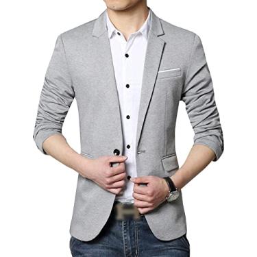 Imagem de Dawwoti Blazer masculino inverno slim fit casamento smoking jaqueta terno casual um botão, Cinza, G