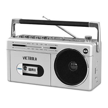 Imagem de Victrola Mini Bluetooth Boombox VBB-25-SLV com leitor de cassetes, gravador e rádio AM/FM, prata