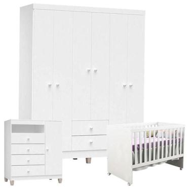 Imagem de Quarto De Bebê 6 Portas Ternura Baby Com Berço Gabi Branco Brilho - In