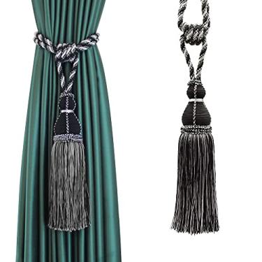 Imagem de 1 peça borla tieback cortina acessórios suporte de cortina de bola pendurada de poliéster fivela corda decoração de casa borlas gravata de cortina de franja, preto, 1 peça