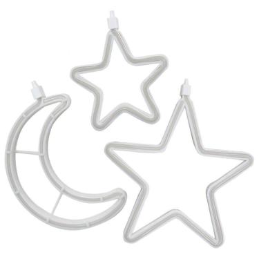 Imagem de Decoração Cortina Varal Cordão Fio de Luzes Lâmpadas Estrela Lua Céu Led Natal Enfeite 2,5m