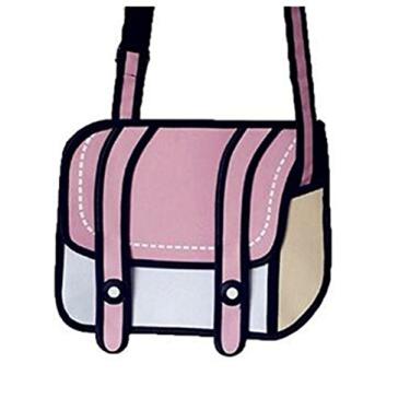 Imagem de Xugq66 Bolsa carteiro 3D estilo 2D desenho animado quadrinhos 3D (rosa claro)