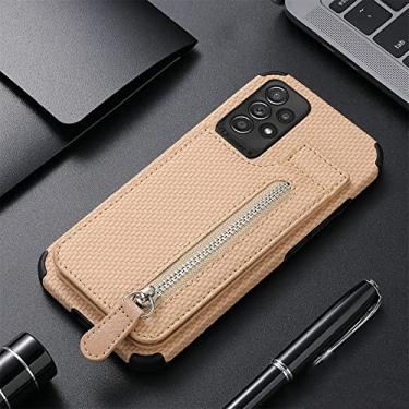 Imagem de Ímã para Samsung Galaxy A53 A73 M53 M33 A12 A32 A52S A72 A51 A31 M12 M22 M32 Zíper Bolso Flip Carteira Capa, Cáqui, Para A32 (4G)