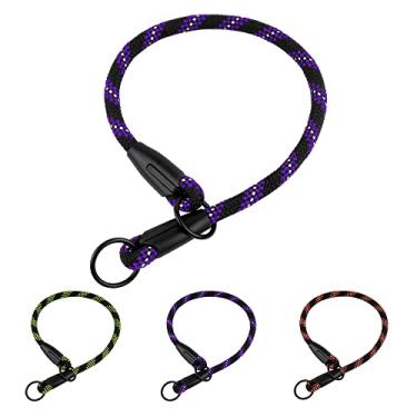 Imagem de Coleira para cachorro Bronzedog com corda e gola para asfixia, coleiras refletoras para animais de estimação para cães pequenos, médios e grandes, roxo, laranja, verdeBRONZEDOG XS roxo