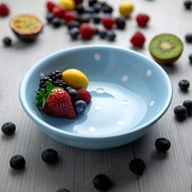 Imagem de Cerâmica azul celeste e branco feita à mão com bolinhas esmaltadas 18,5 cm, 400 ml Salada, macarrão, frutas, cereais, tigela de sopa | Louça de cerâmica exclusiva, presente de inauguração da City to Cottage