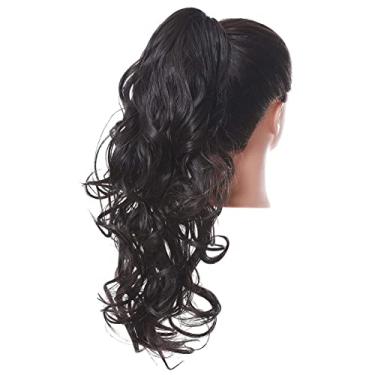 Imagem de Extensões de cabelo sintético Uleeso 61 cm de comprimento ondulado, com clipe de garra de cavalo e cauda de cavalo de cabelo sintético, grampos de mandíbula para mulheres – preto, marrom 4#