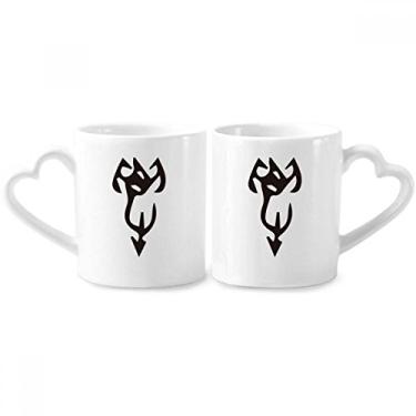 Imagem de Conjunto de canecas de porcelana com inscrição de osso de sobrenome chinês Xie Couple com coração de cerâmica