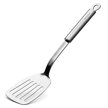 Imagem de Espatula Espatula de aco inoxidavel com fenda Turner - cozinhe, escorra e sirva peixes, hamburgueres, ovos, panquecas com este utensilio de cozinha com fenda que permite que a comida deslize facilmente