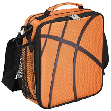 Imagem de Lancheira infantil de basquete com textura de basquete com isolamento térmico para meninas e meninos, bolsa de preparação de refeições congelável com alça de ombro à prova d'água para escola,