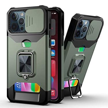 Imagem de Capa para iPhone 13 Pro Max 12 11 para iPhone XS Max XR com slot para cartão Push Pull Camera Proteção Capa de telefone, verde, para iPhone13 Pro Max