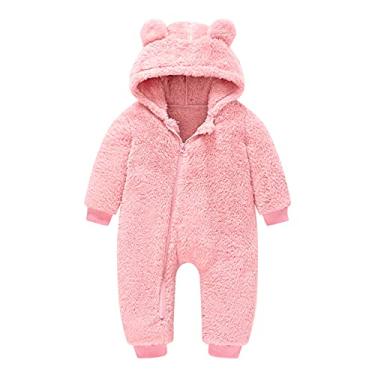Imagem de Macacão grosso e quente para bebês, com capuz de urso, para meninos e meninas 0-3 meses, rosa, 6-12 Meses