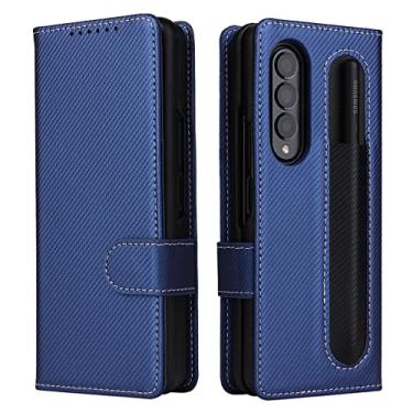 Imagem de Capa de telefone de carteira de couro fosco simples para Samsung Galaxy Z Fold 3 Fold 4 4 5G Fold3 Design separado porta caneta, azul, para Samsung Z Fold 3