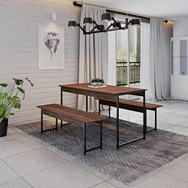 Imagem de Conjunto Mesa de Jantar com 2 Bancos Estilo Industrial Active Yescasa Nogal