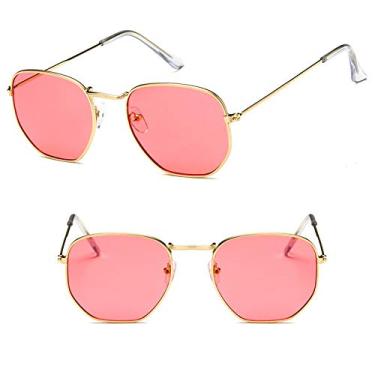 Imagem de Óculos de sol feminino quadrado retrô hexagonal espelho de metal vintage UV400, 10, tamanho único