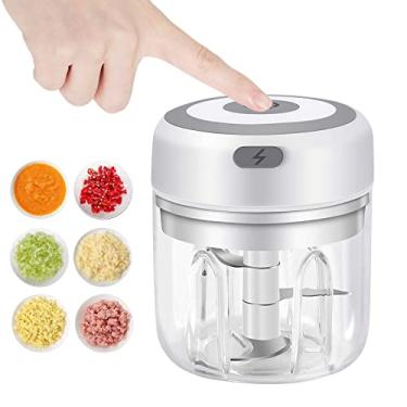 Imagem de Picador elétrico de alho, cortador de vegetais de 250 ml, cortador de alimentos, mini picador de alho USB, cortador de cebola, processador de alimentos pequeno portátil para alho, gengibre, pimenta e