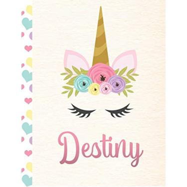 Imagem de Destiny: Personalized Unicorn Primary Handwriting Notebook For Girls With Pink Name - Dotted Midline Handwriting Practice Paper - Kindergarten to ... - Grades K-2 Composition School Exercise Book