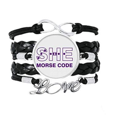 Imagem de OFFbb-USA Pulseira Morse Code She Dot-line Expression Pulseira Love Acessório de couro torcido para presente