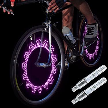 Imagem de DAWAY A08 Bike Válvula de luz de haste de pneu – Lâmpada de LED à prova d'água com roda de bicicleta Luzes neon piscantes Brilham no escuro Acessórios seguros e frescos, 1 pacote/2 pacotes, Pink, 2-Wheels
