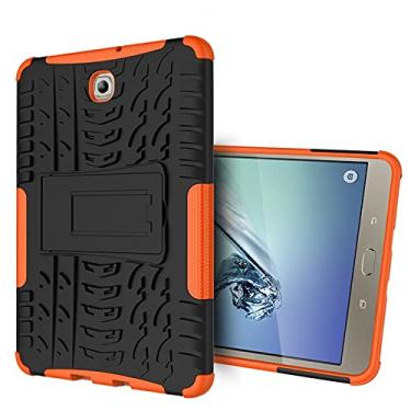 Imagem de Capa para tablet, capa protetora, capa para tablet compatível com Samsung Galaxy Tab S2 8 polegadas/T710 textura de pneu à prova de choque TPU+PC capa protetora com suporte de alça dobrável (cor: laranja)