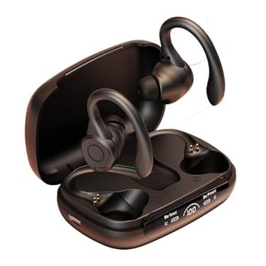 Imagem de Fones de ouvido Hi-Fi TWS com ganchos para treinamento esportivo - Fones de ouvido sem fio com display digital - Bluetooth 5.3 Fones de ouvido inaudíveis / 155 (Color : Black, Size : One Size)