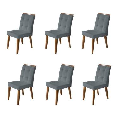 Imagem de Kit 6 Cadeiras Jantar Agatá Estofadas Veludo Cinza Com Alça Madeira Maciça Imbuia