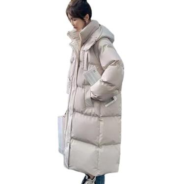 Imagem de Casaco feminino acolchoado longo com capuz manga longa acolchoado casaco acolchoado de inverno com bolsos presentes agasalhos de inverno para mulheres 2023