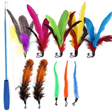 Imagem de Mingzhe Varinha de gato retrátil interativa Teaser de penas de haste de gato 11 PCS