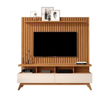 Imagem de Rack Vivare 1.6 Wood Com Painel Classic Ripado Para TV Até 65 Polegadas Nature/Off White - Giga Móveis