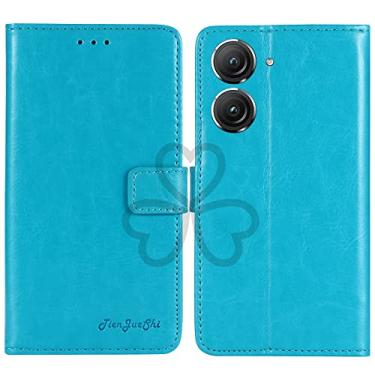 Imagem de TienJueShi Suporte de livro azul retrô flip protetor de couro TPU capa de silicone para Asus Zenfone 9 5,9 polegadas capa de gel carteira etui