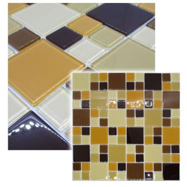 Imagem de Pastilha De Vidro Para Piscina Cozinha Banheiro Parede MONDRIAN MIX GRANDE AZUL MARROM VERDE PRETA MESCLA GRANDE30x30cm - La Bella Griffe (Mix Marrom - 4.8x2.3)